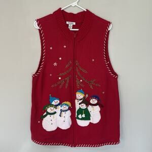 Hampshire Studio Christmas Sweater Vest Snowmen Women’s‎ 1X Embroidered Beaded